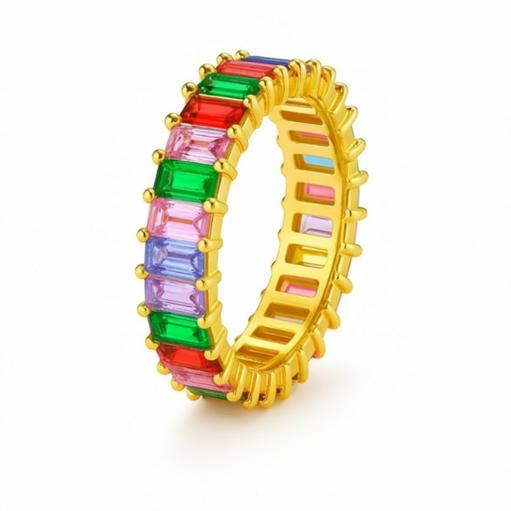 Vibrant multicoloured ring Gold Tone