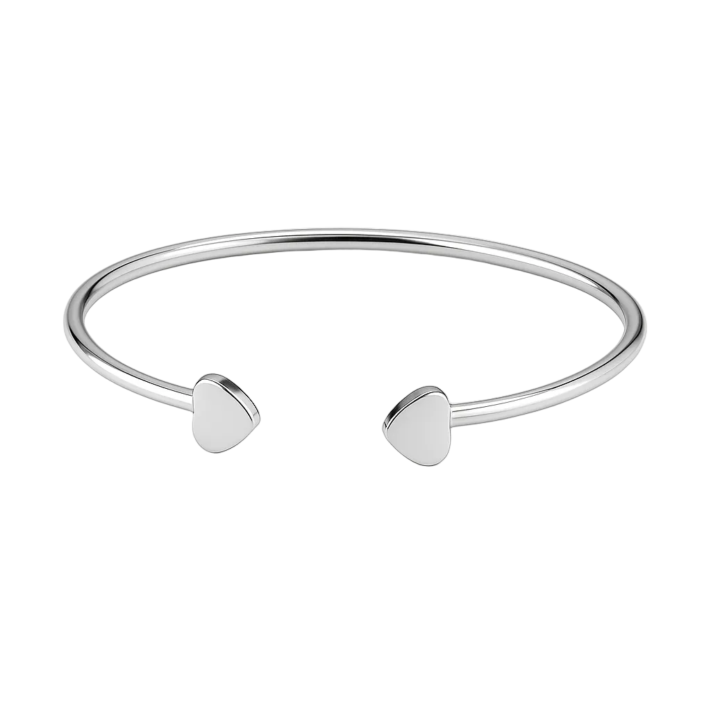 Elegant Open Bangle with Dual Hearts