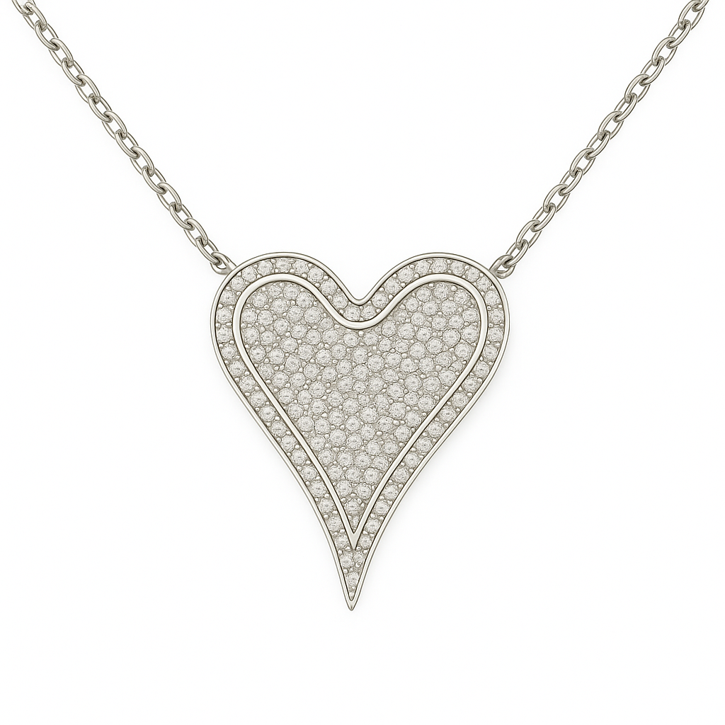 Elegant Double-Outline Heart Necklace with CZ Stones