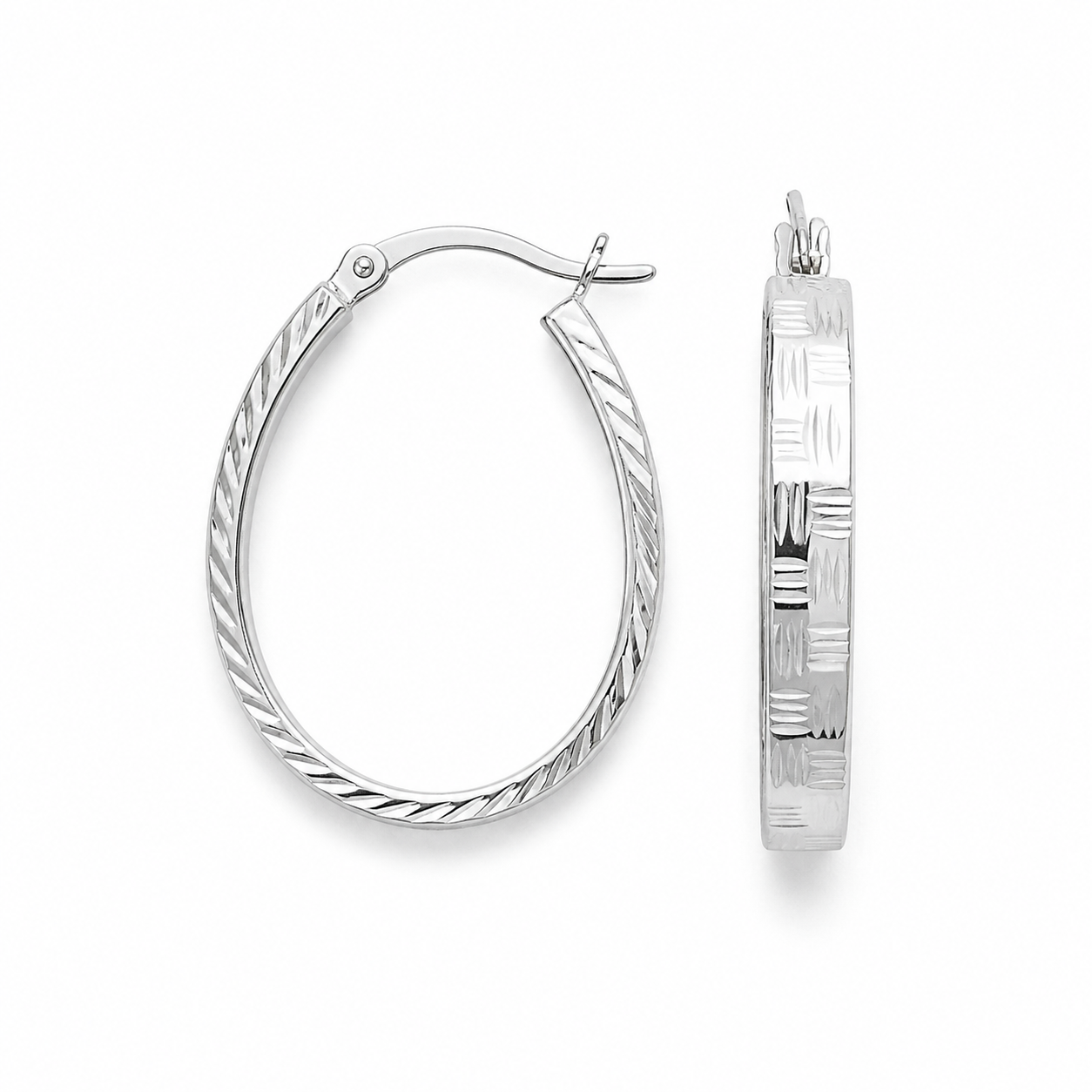 Sterling Silver Textured Oval Hoop Earrings