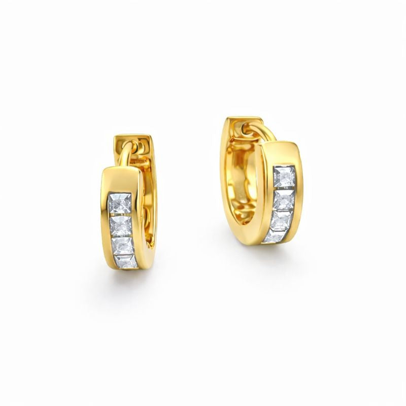Gold Hoop Earrings with Clear Stones