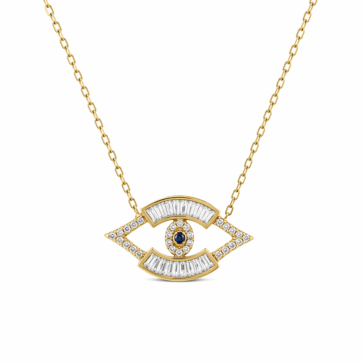 Evil Eye Pendant Necklace – Sterling Silver Gold Finish with Blue Stone