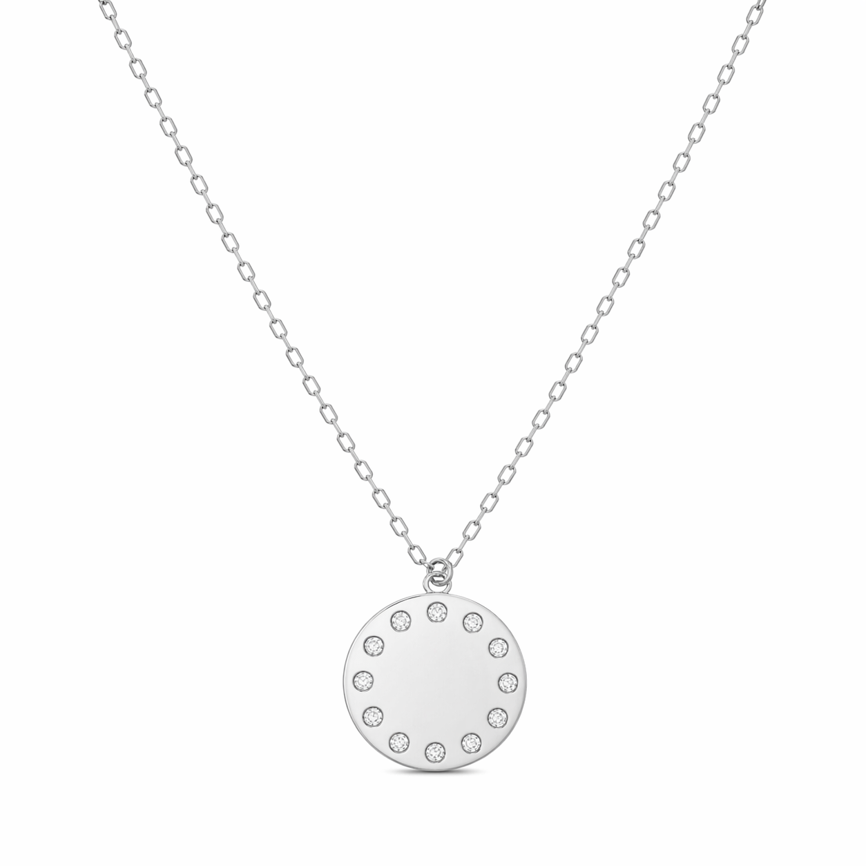 Round Disc Pendant Necklace with Stones – Sterling Silver