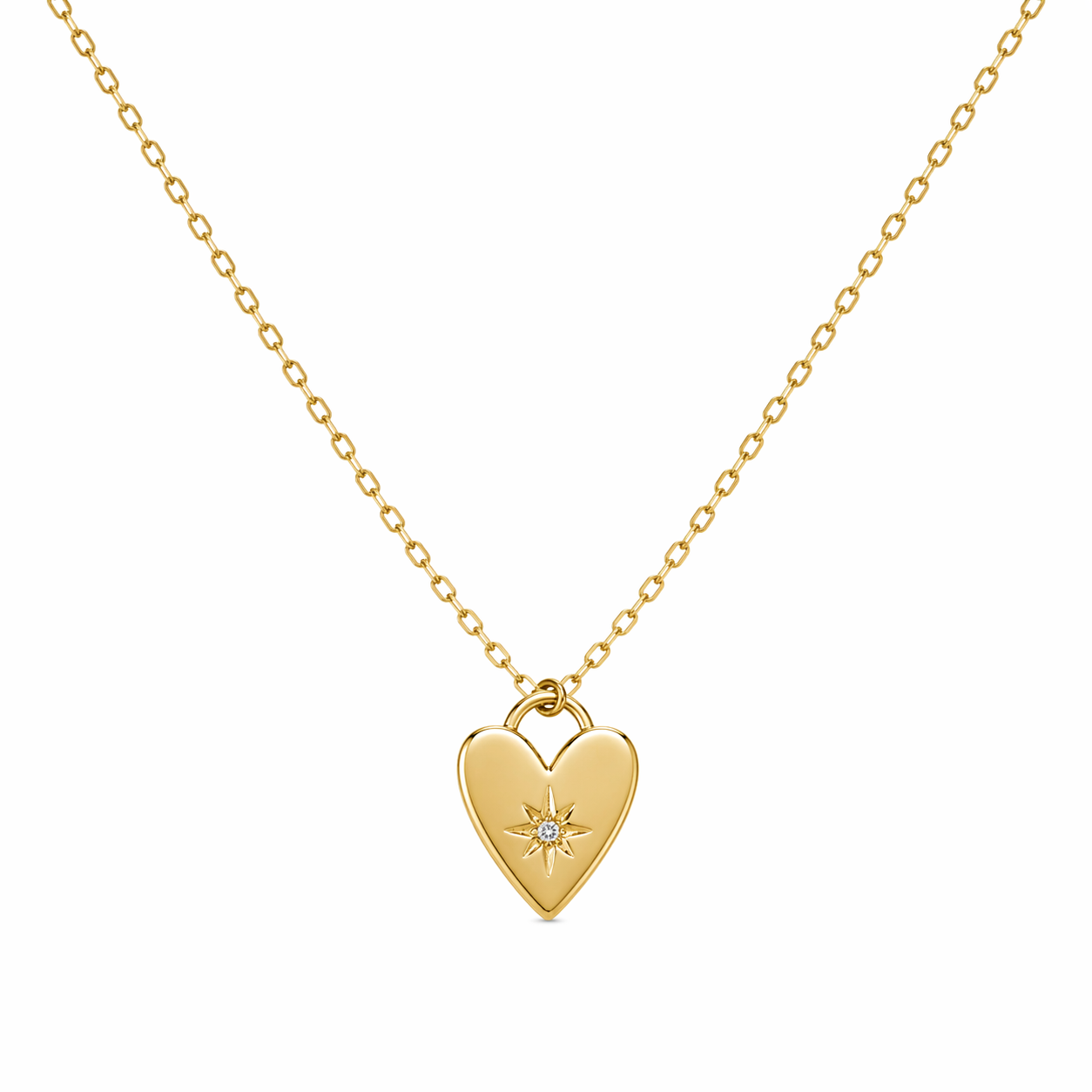 Star Heart Pendant Necklace – Sterling Silver Gold Finish