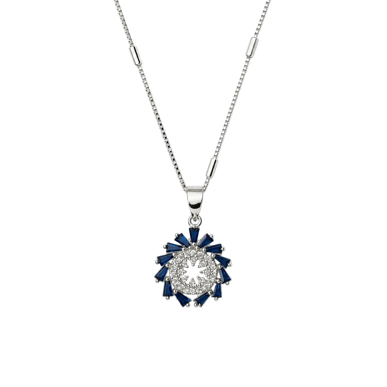 Blue Sunburst Pendant Necklace – Sterling Silver