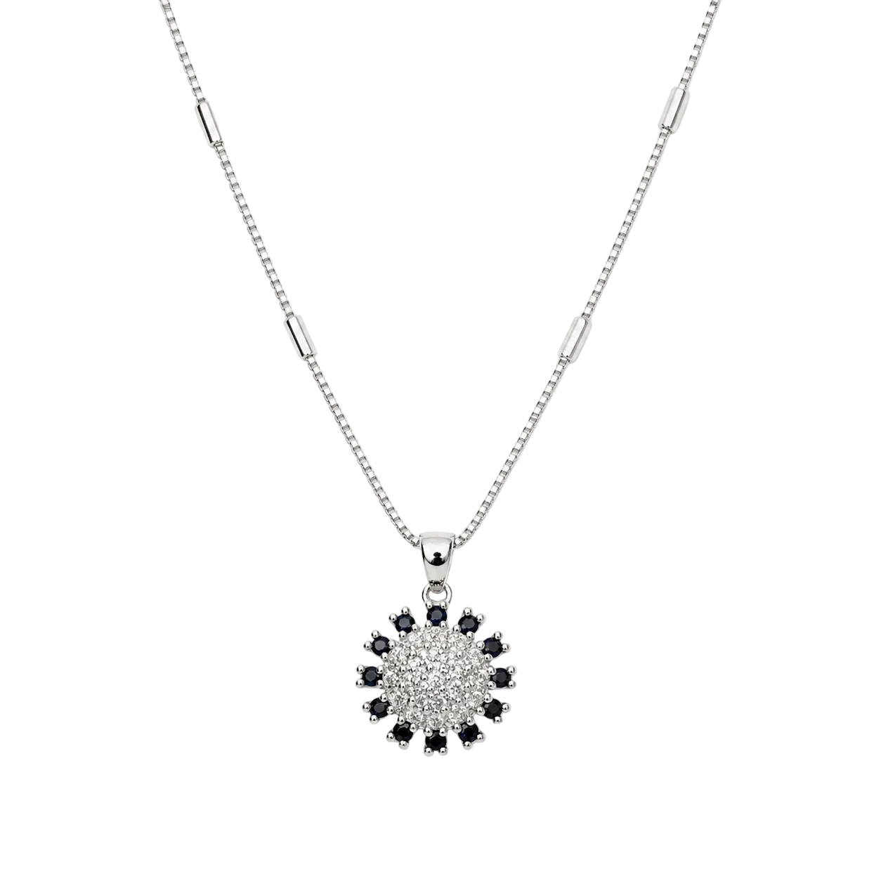 Blue Halo Sun Pendant Necklace – Sterling Silver