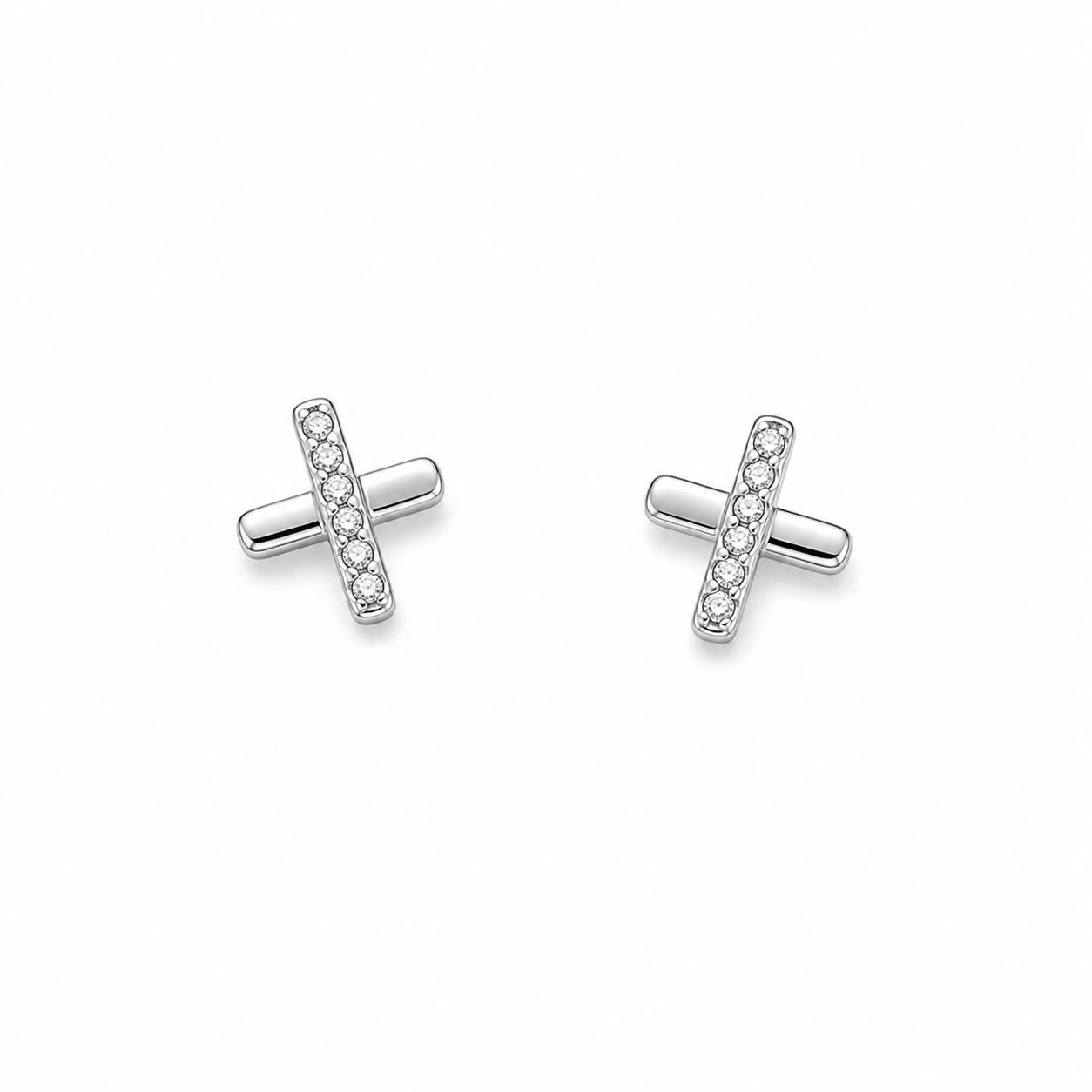 Sterling Silver Cross Bar Stud Earrings