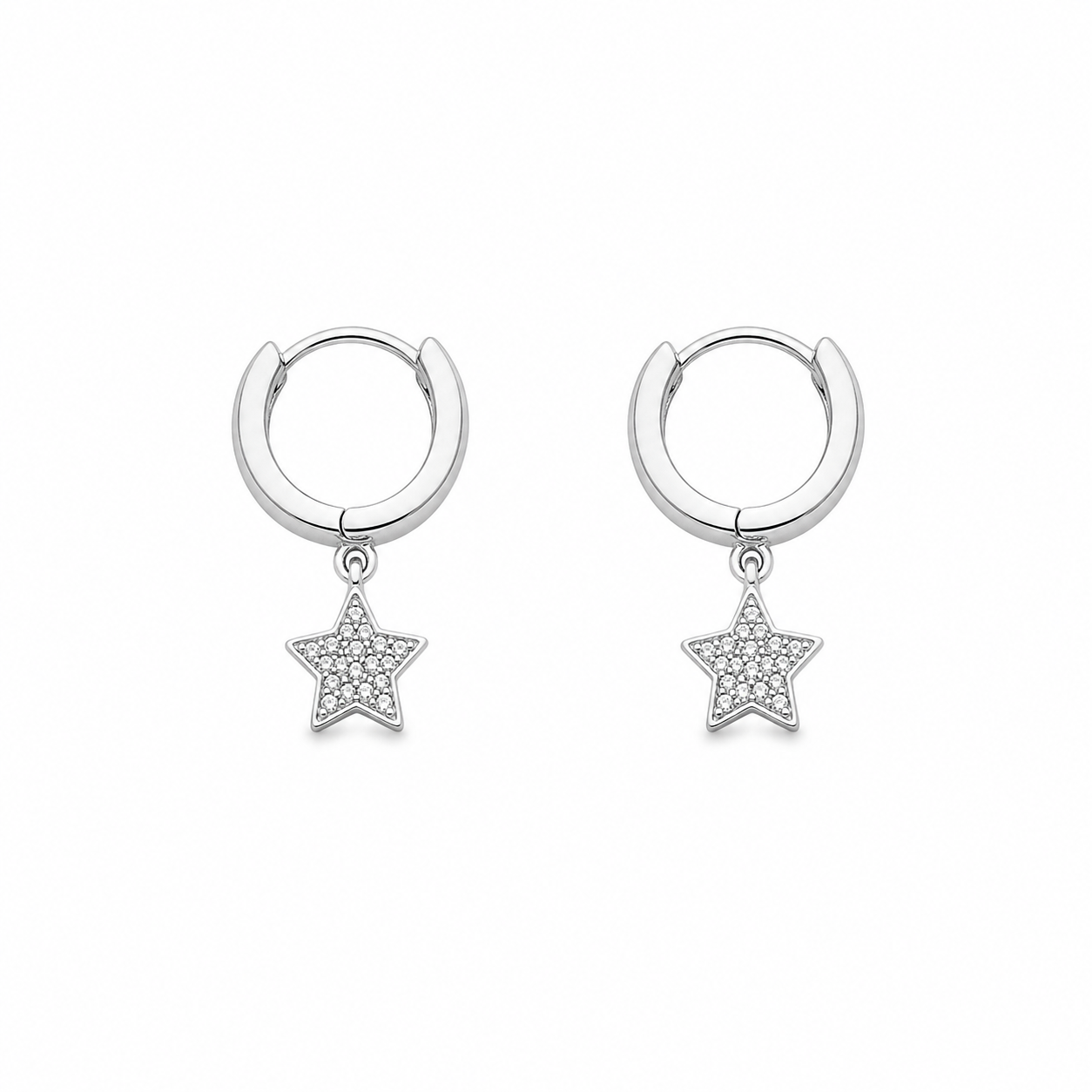 Sterling Silver Star Charm Hoop Earrings