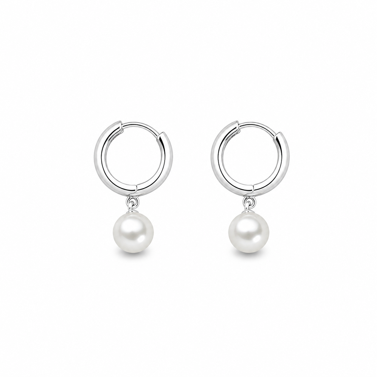 Sterling Silver Hoop Earrings with Pearl Drop