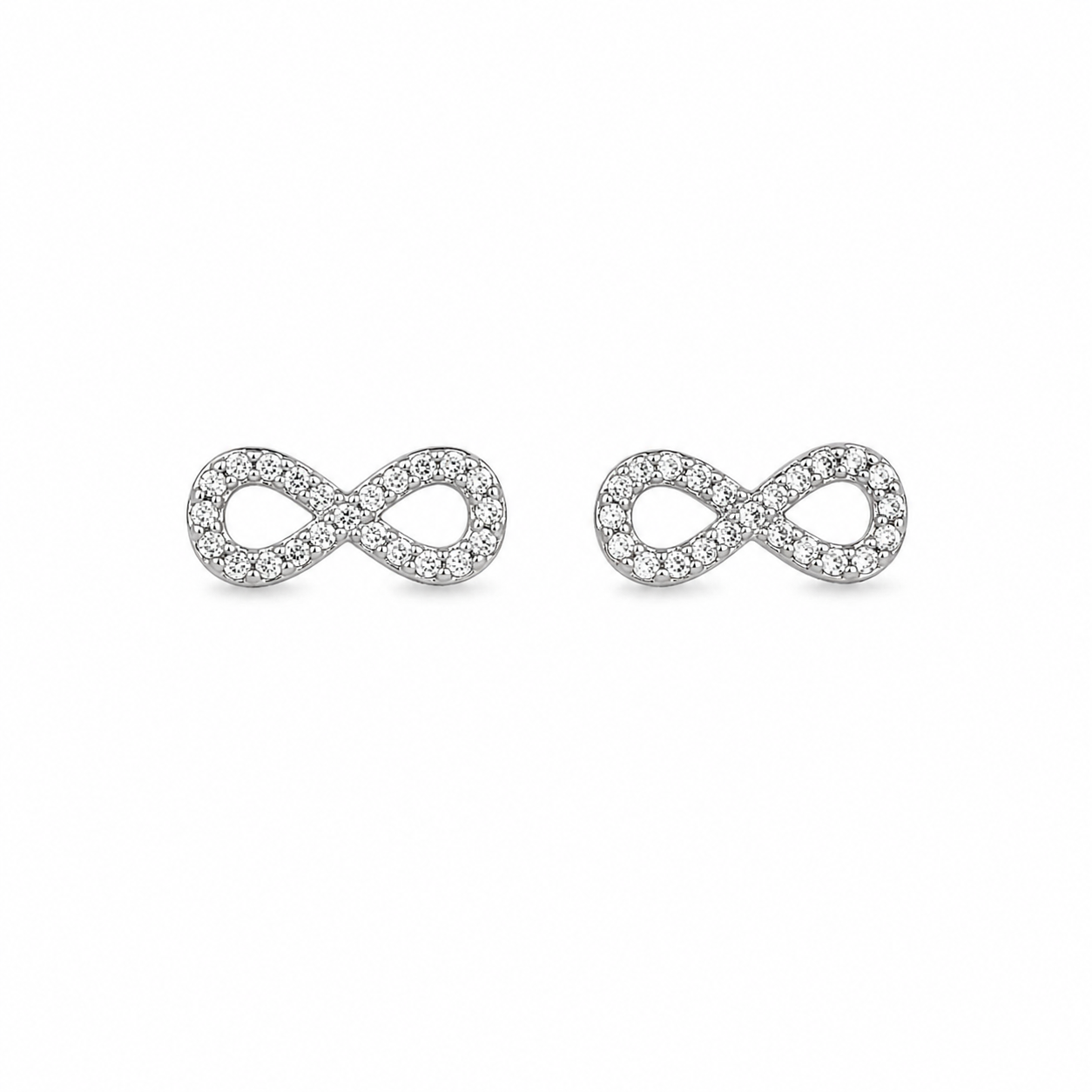 Sterling Silver Infinity Stud Earrings with Crystal Detail