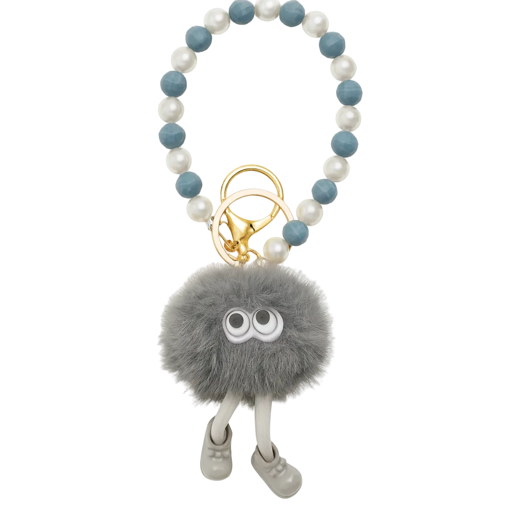 Grey Pearl Fuzzy Keychain with Cute Legs