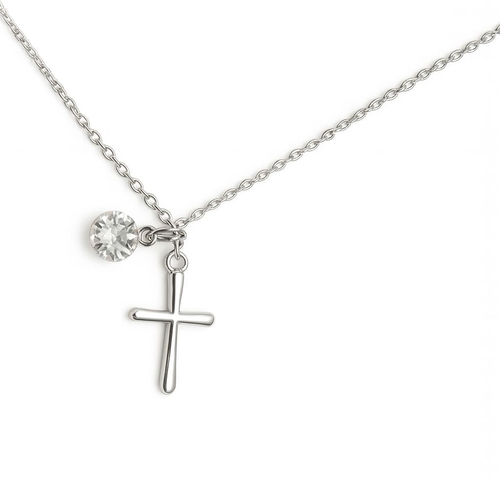 silver ross with crystal necklace