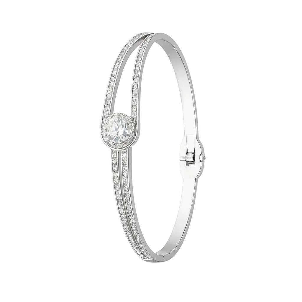 Elegant Solitaire Bangle – Stainless Steel