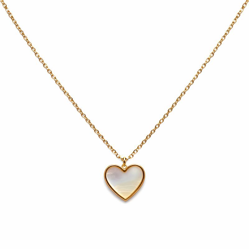 Mother of Pearl Heart Necklace – Stainless Steel