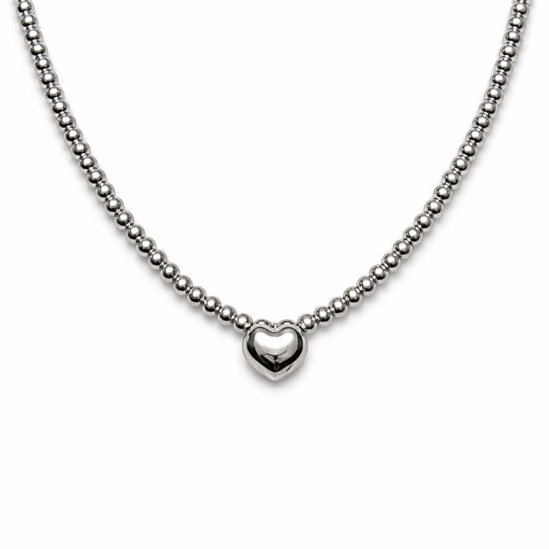 Silver Heart Bead Chain Necklace – Stainless Steel