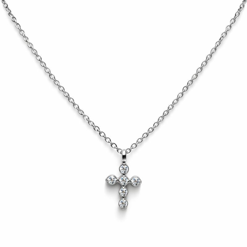 Pavé Cross Pendant Necklace – Stainless Steel
