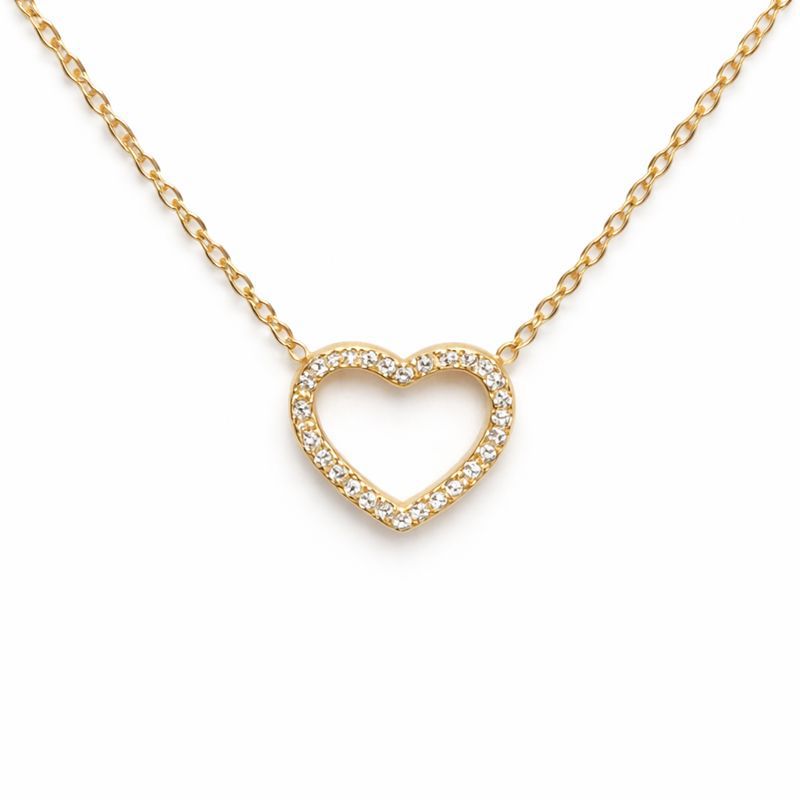 Elegant Pavé Heart Necklace – Stainless Steel