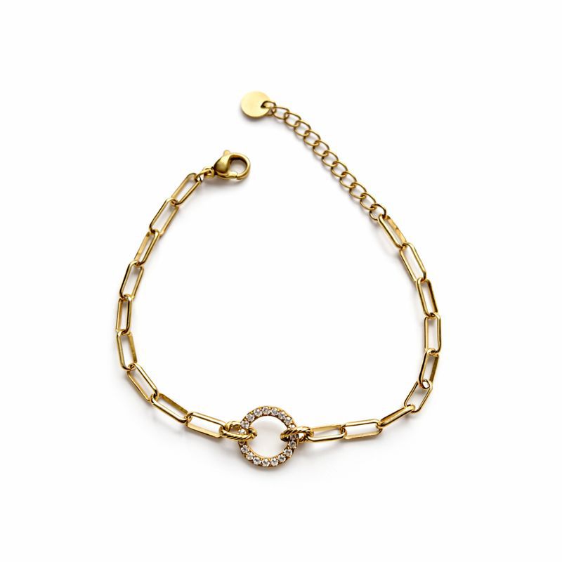 Gold Circle Charm Chain Bracelet