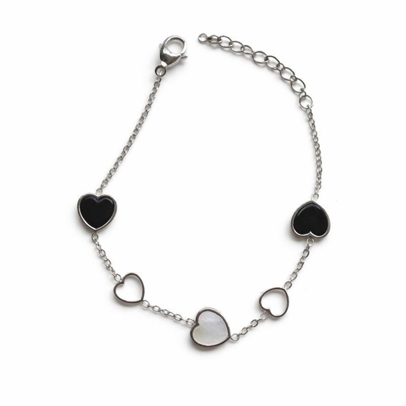 Black & Mother-of-Pearl Heart Bracelet