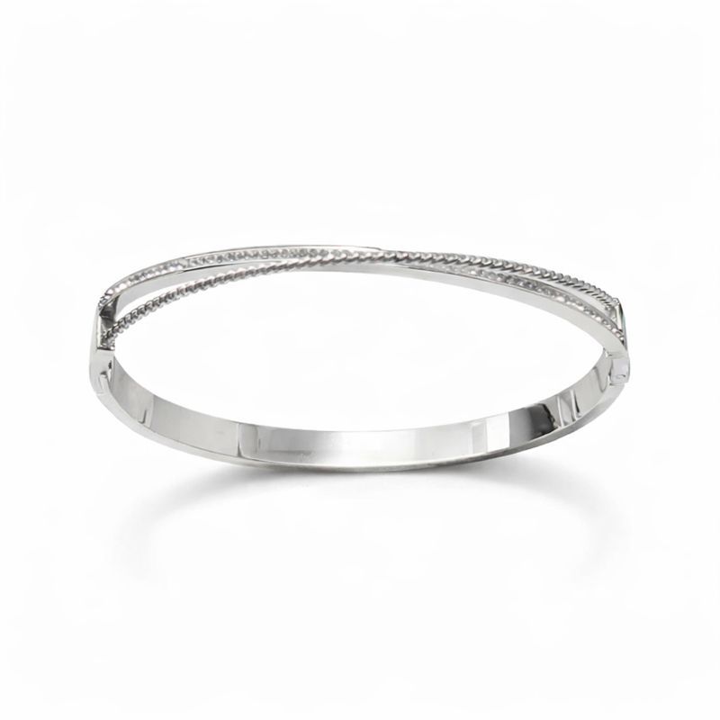 Silver Minimal Double Line Bangle