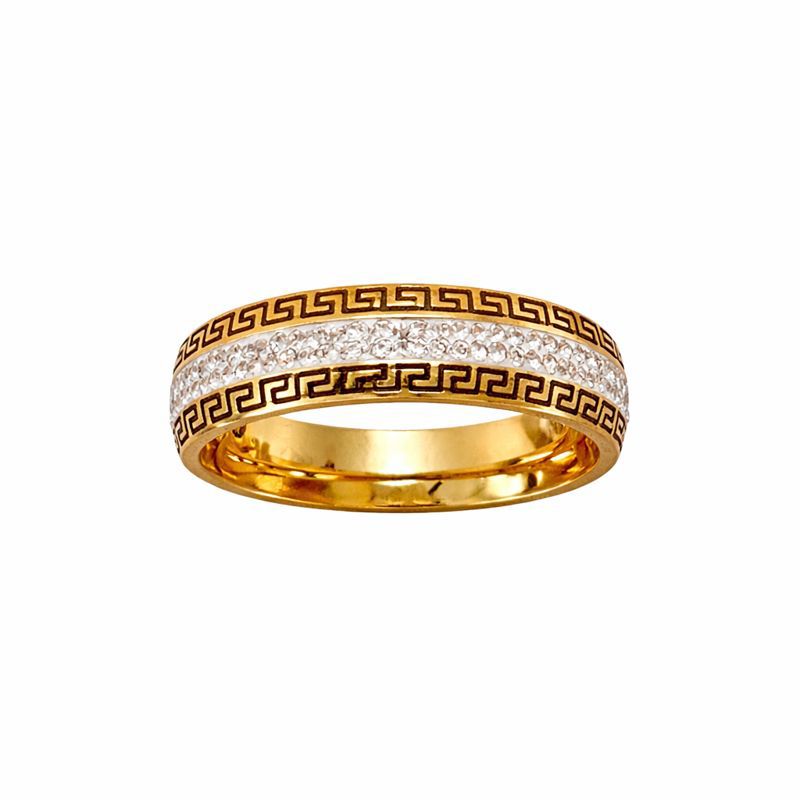 Gold Greek Key Crystal Ring