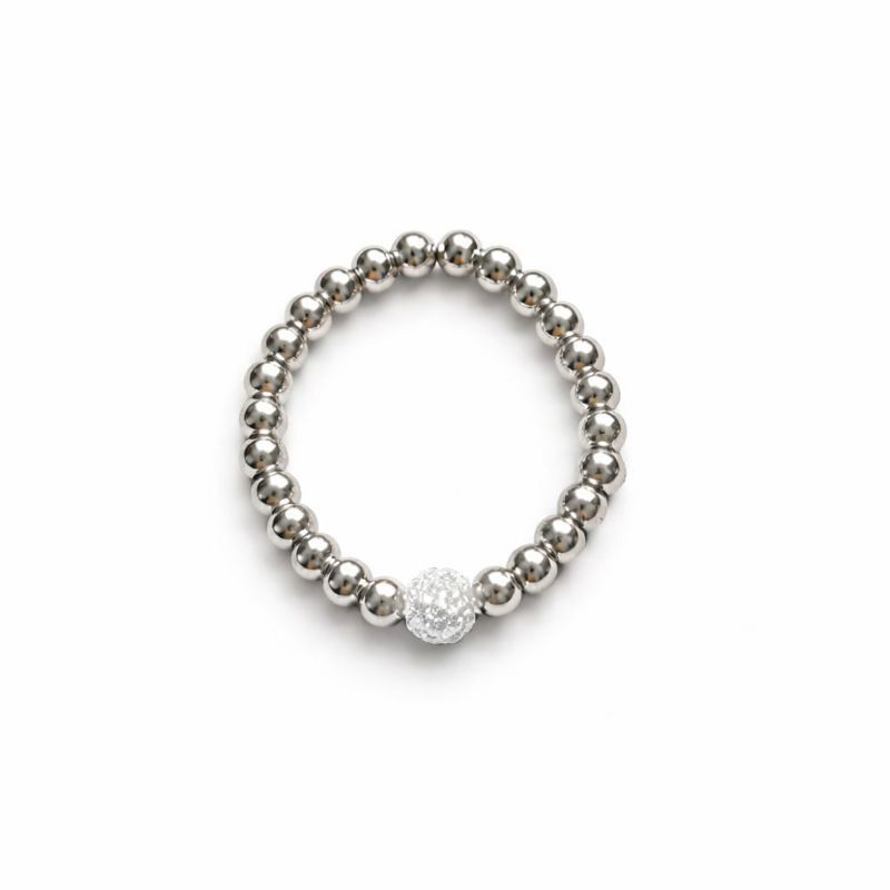 Silver Beaded Ring with Crystal Ball