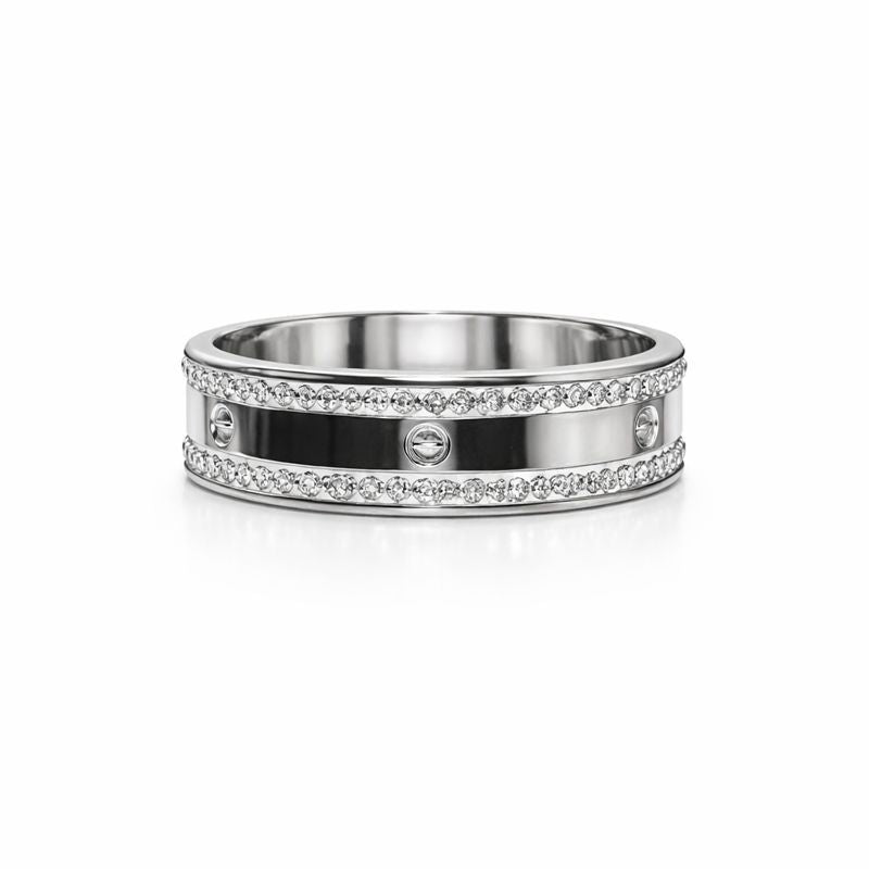 Double Crystal Band Ring – Stainless Steel