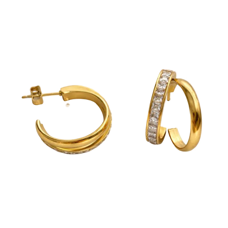 Gold Hoop Earrings with Crystal Accent – Stainless Steel