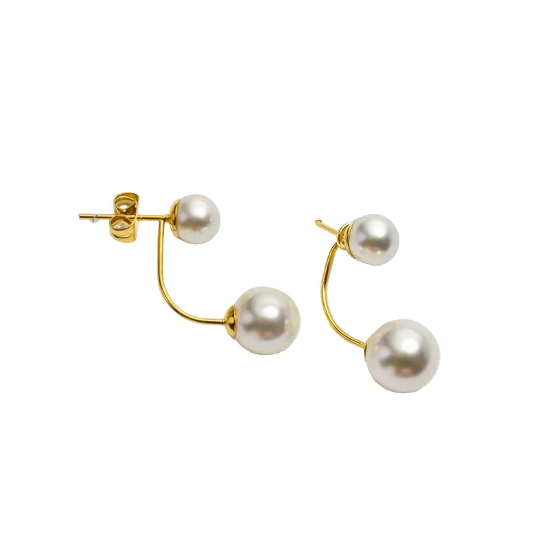 Double Pearl Stud Earrings – Gold Tone