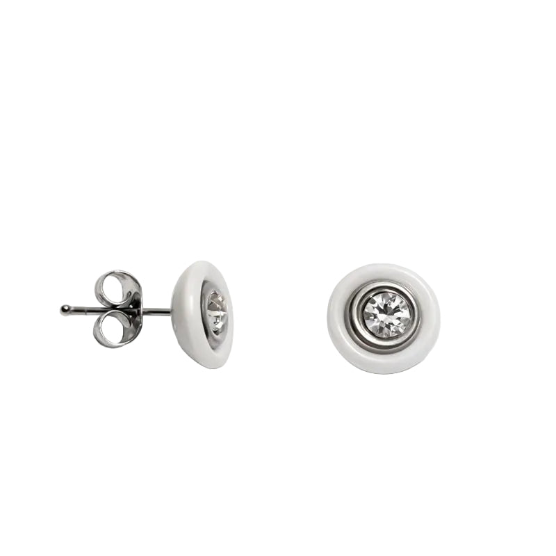 White Stud Earrings with Clear Crystal