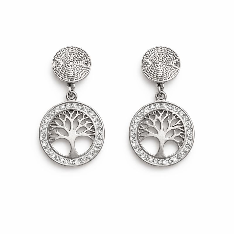 Tree of Life Drop Earrings – Silver Tone