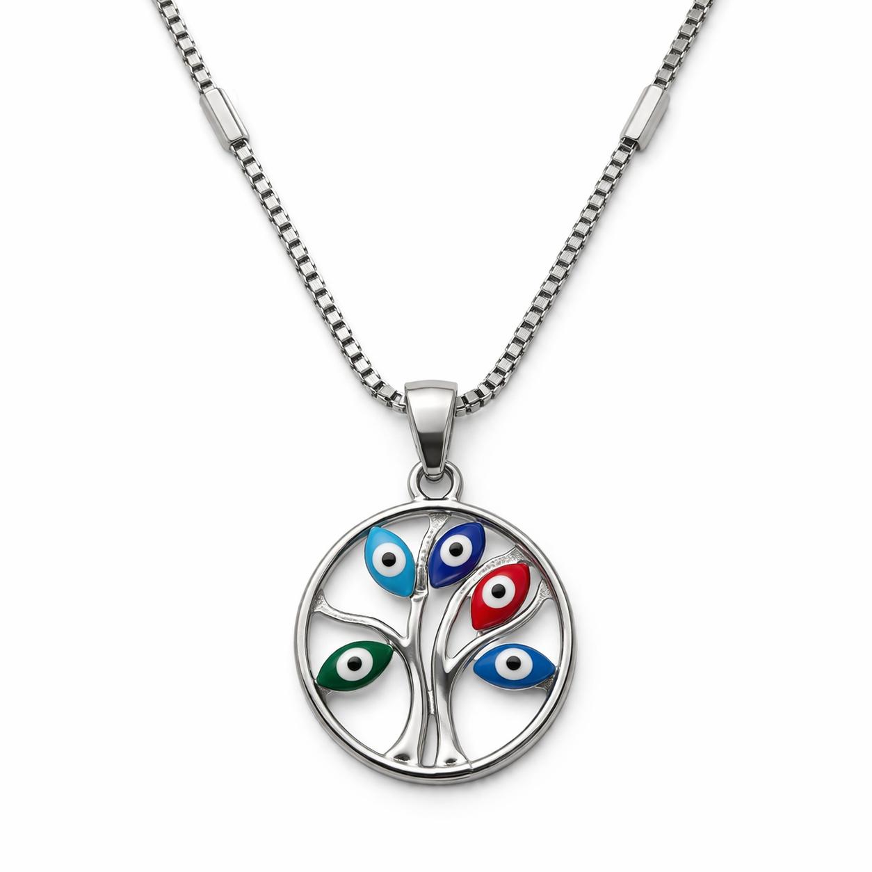 Tree of Life Evil Eye Necklace – Sterling Silver