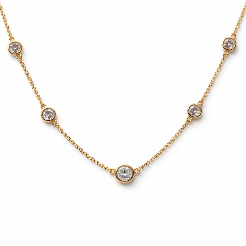 Sterling Silver Bezel Crystal Station Necklace