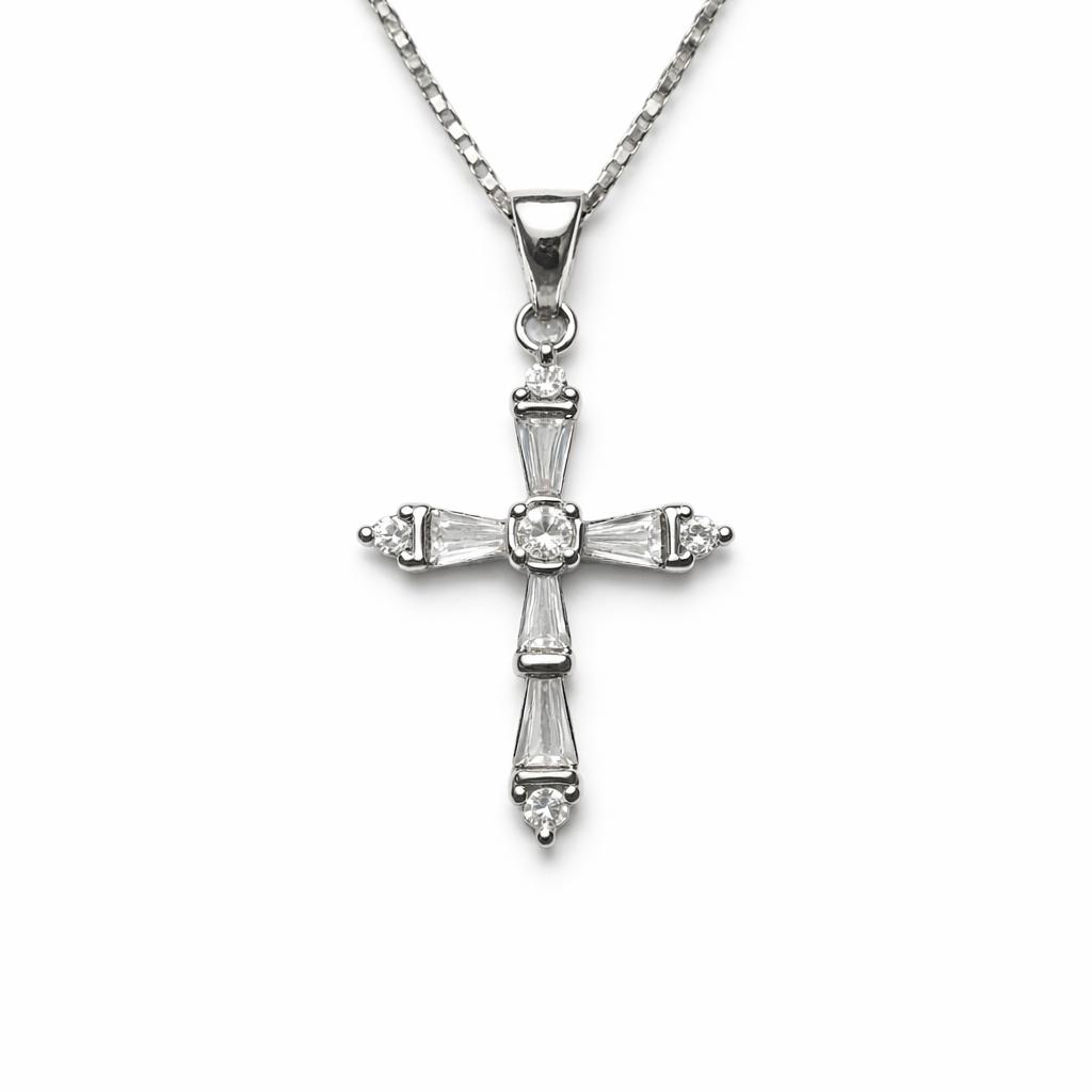 Sterling Silver Crystal Cross Pendant Necklace