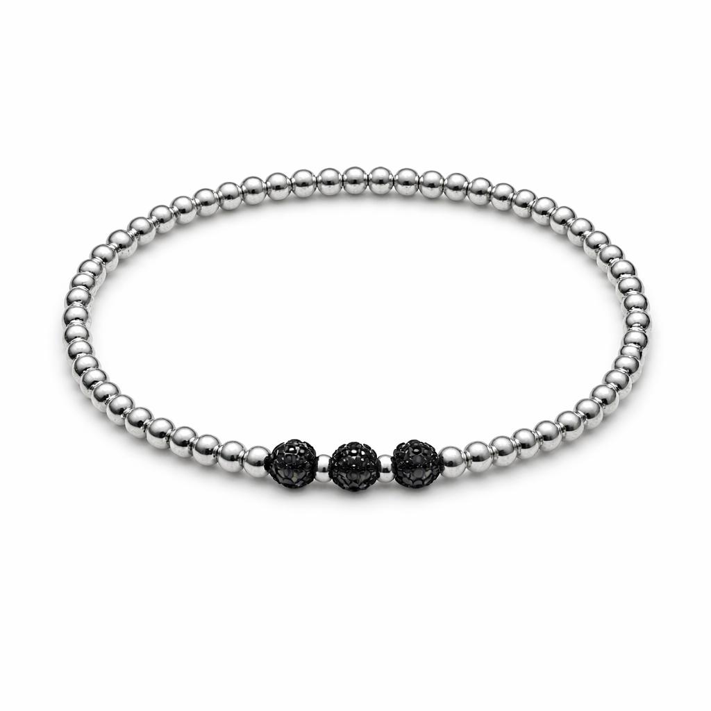 Sterling Silver Beaded Black Crystal Bracelet