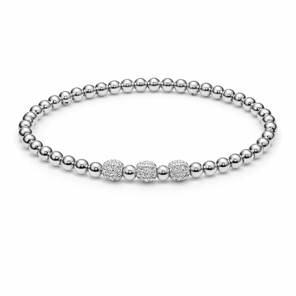 Sterling Silver Beaded Pavé Crystal Bracelet