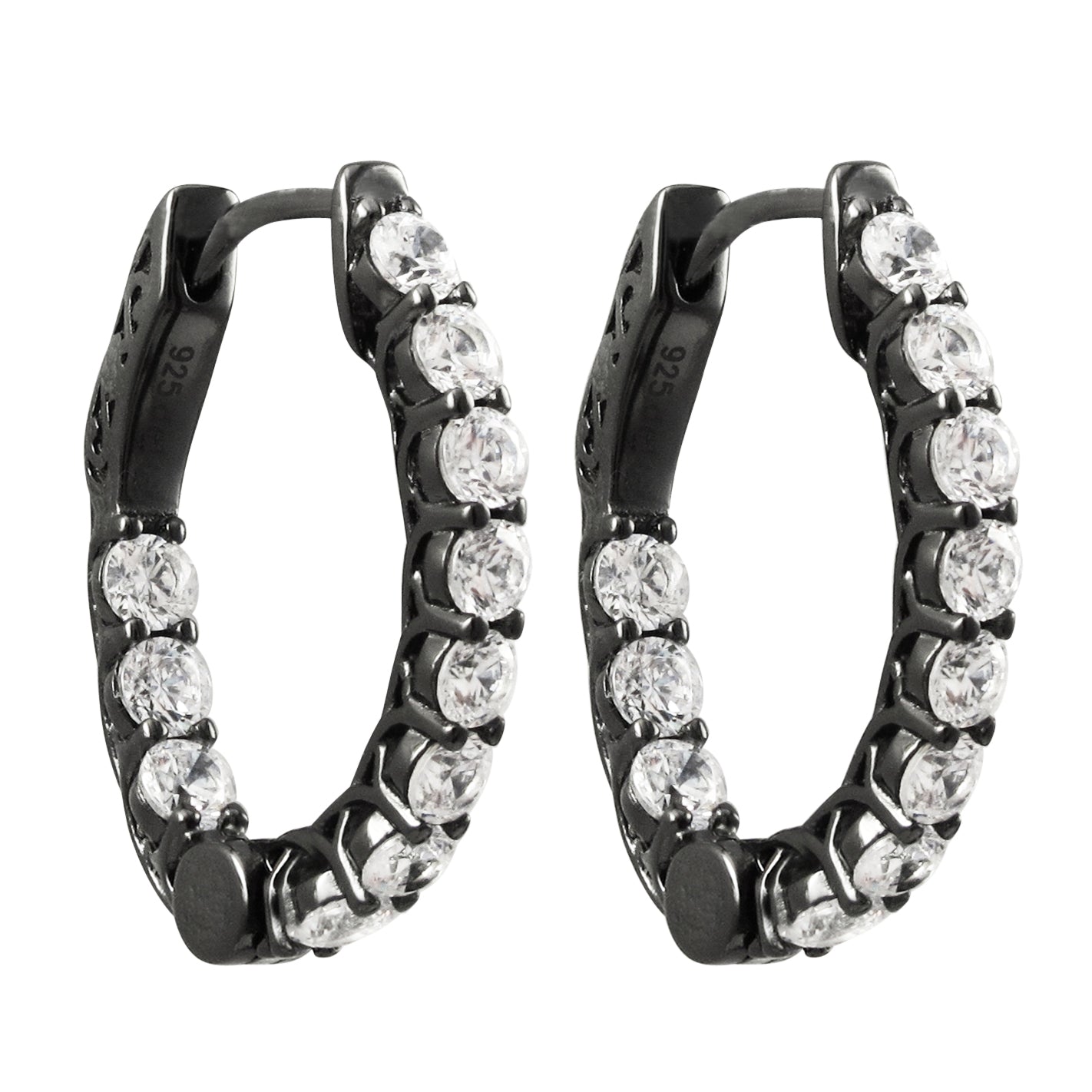 DK-925-138 sterling silver black oval hoops