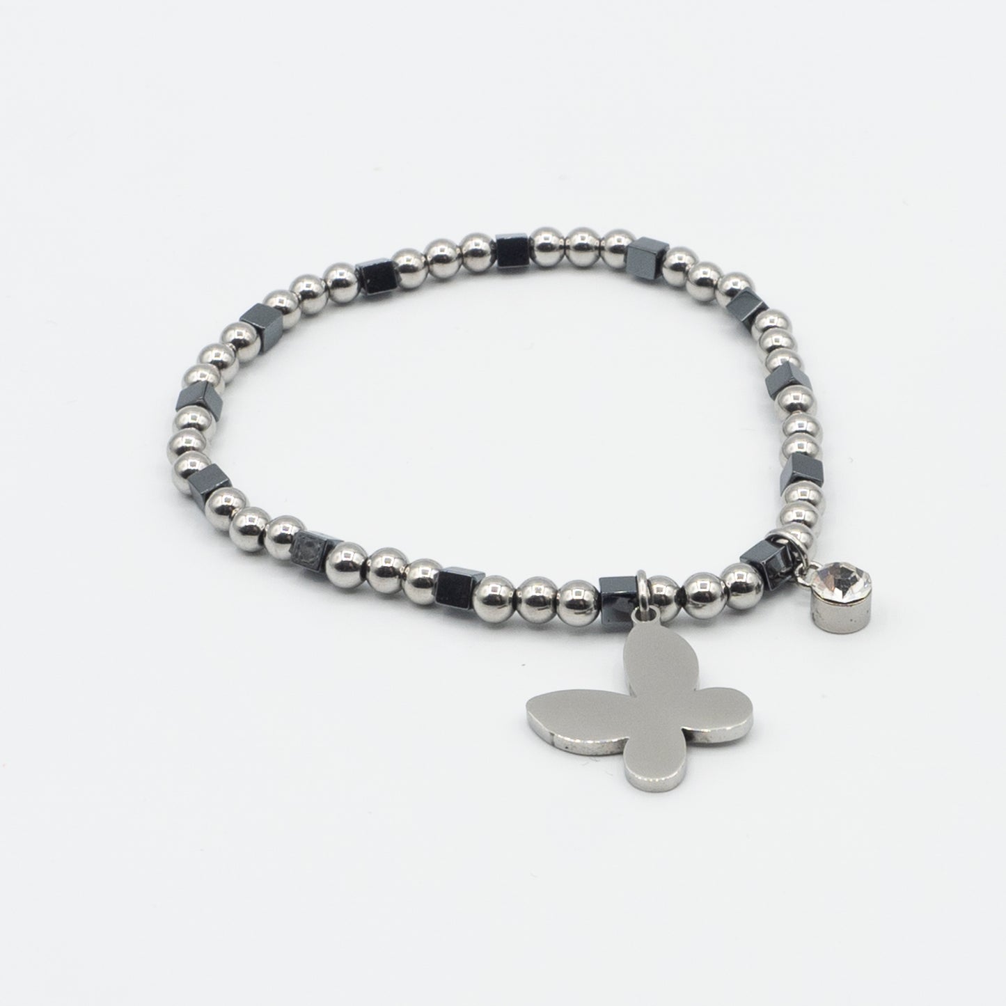ELENA -stainless steel and hematite bracelet with butterfly