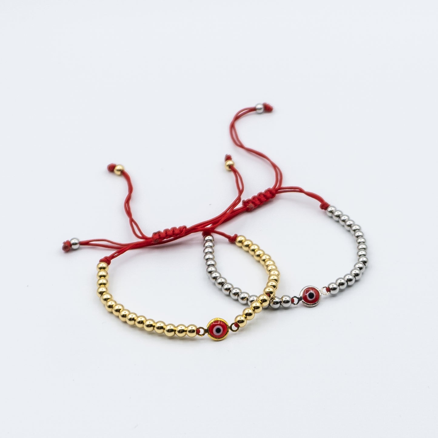 JULIET - stainless steel adjustable red string bead bracelet with eye