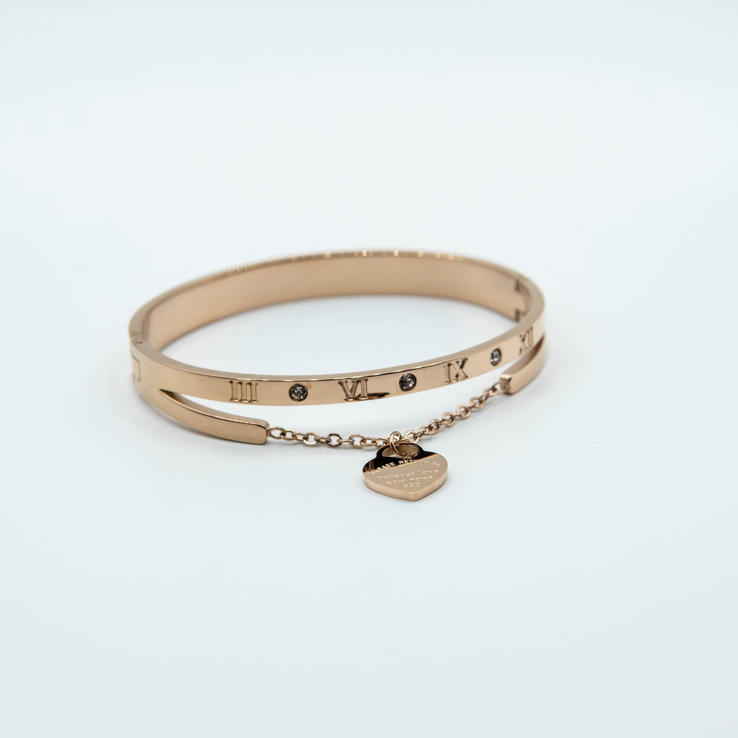 stainless steel bangle with chain and pending heart