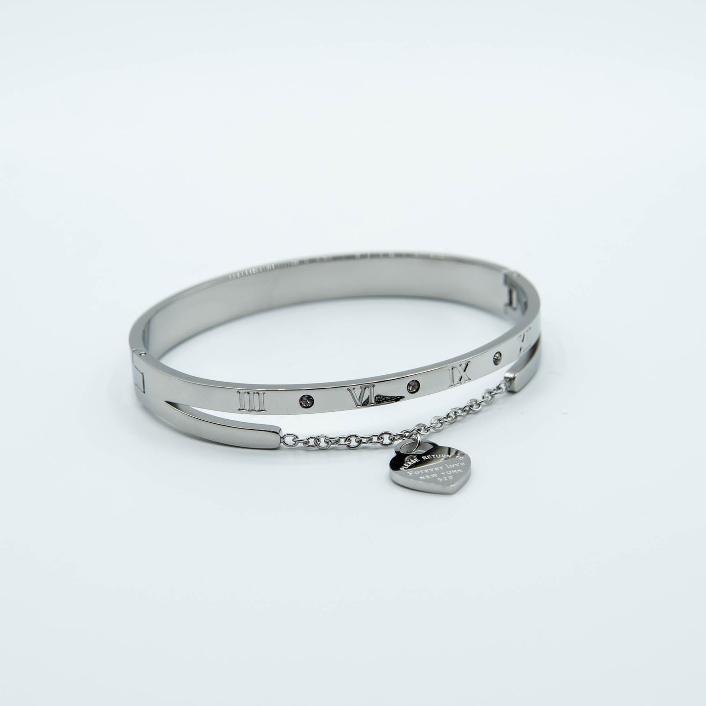 stainless steel bangle with chain and pending heart