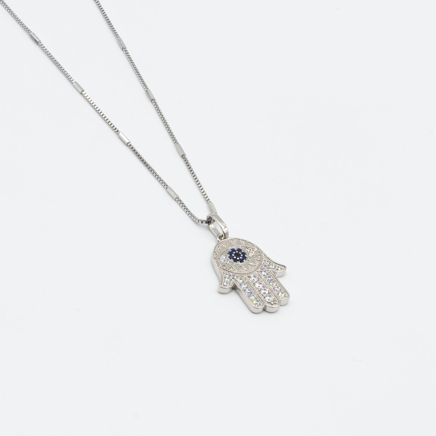 LUCIA - sterling silver hamsa necklace with blue eye