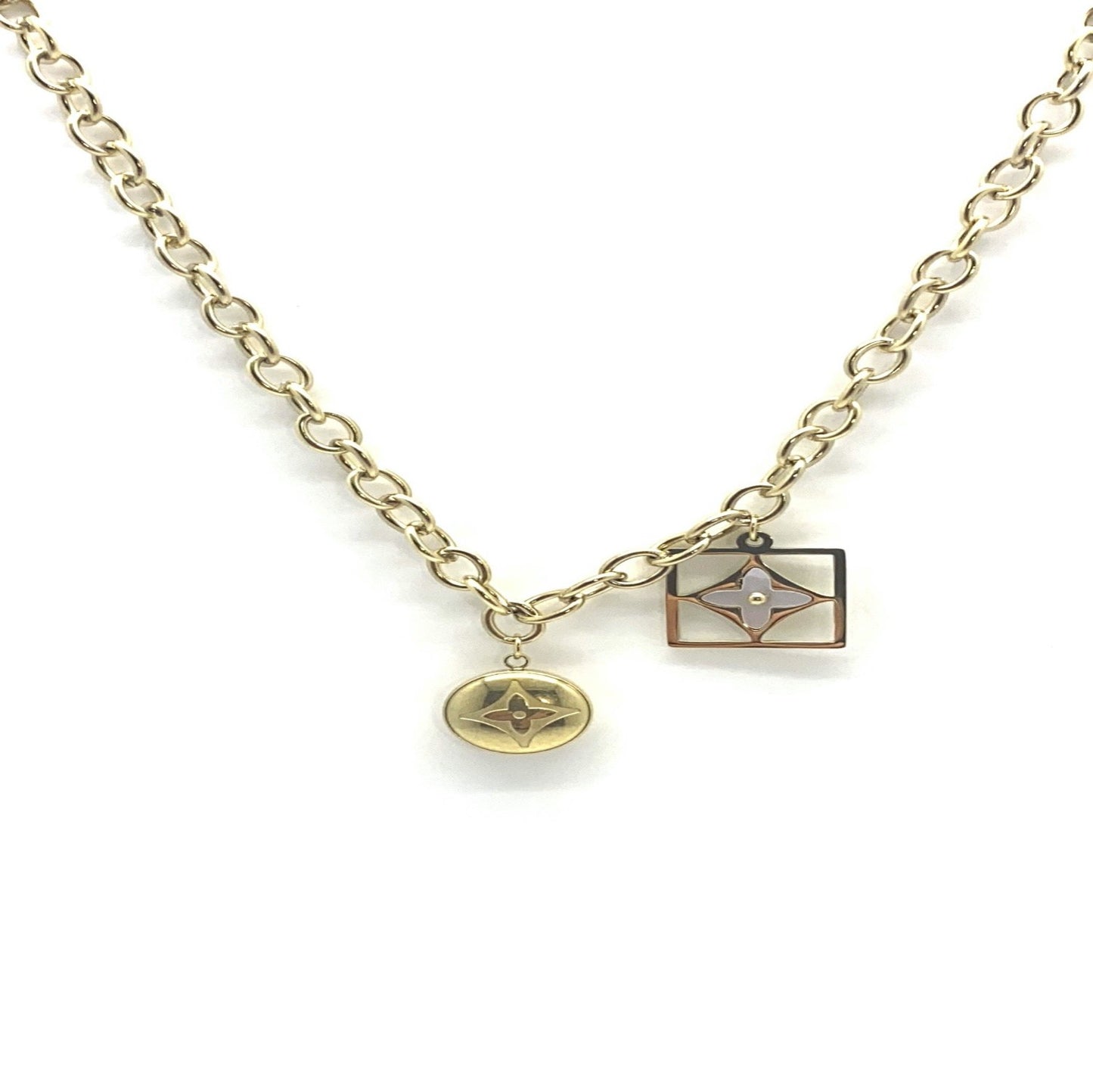 Stainless steel necklace with 2 charms