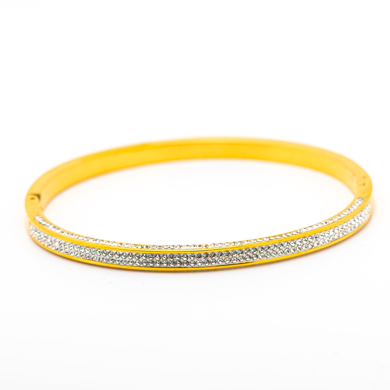 stainless steel bangle with crystals on 3 sides
