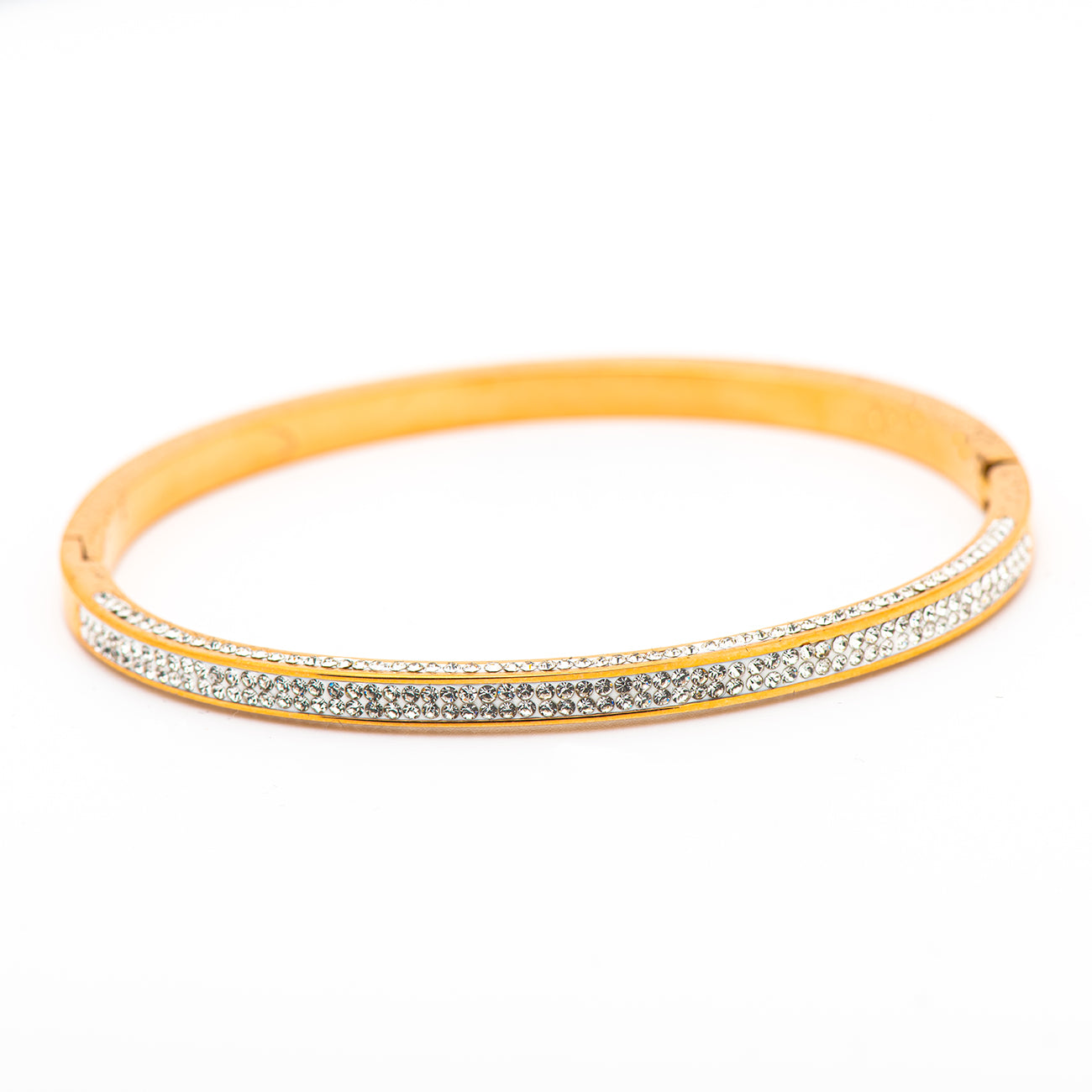 stainless steel bangle with crystals on 3 sides