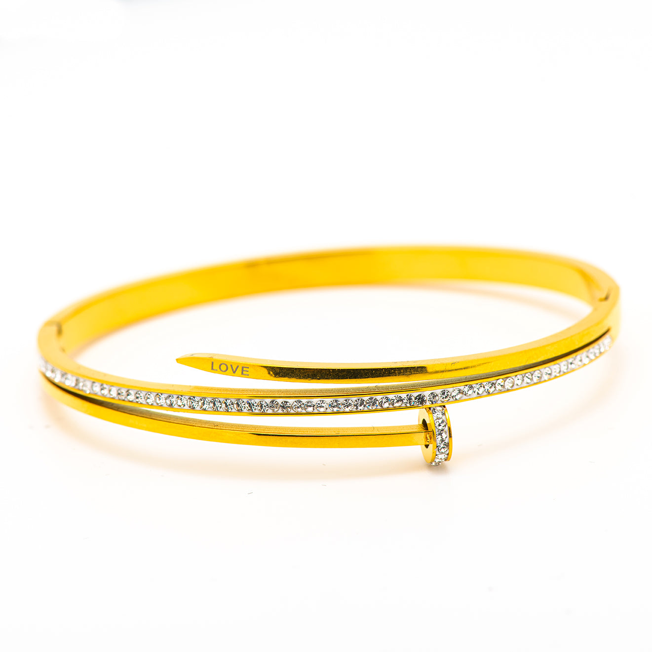 stainless steel nail bangle with crystals