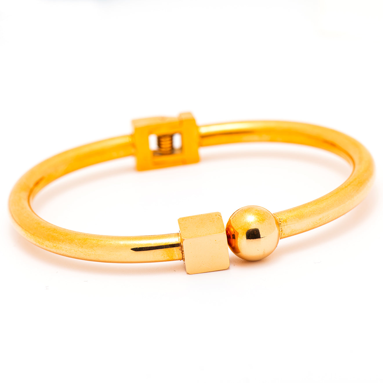 stainless steel bangle with a square and circle shapes