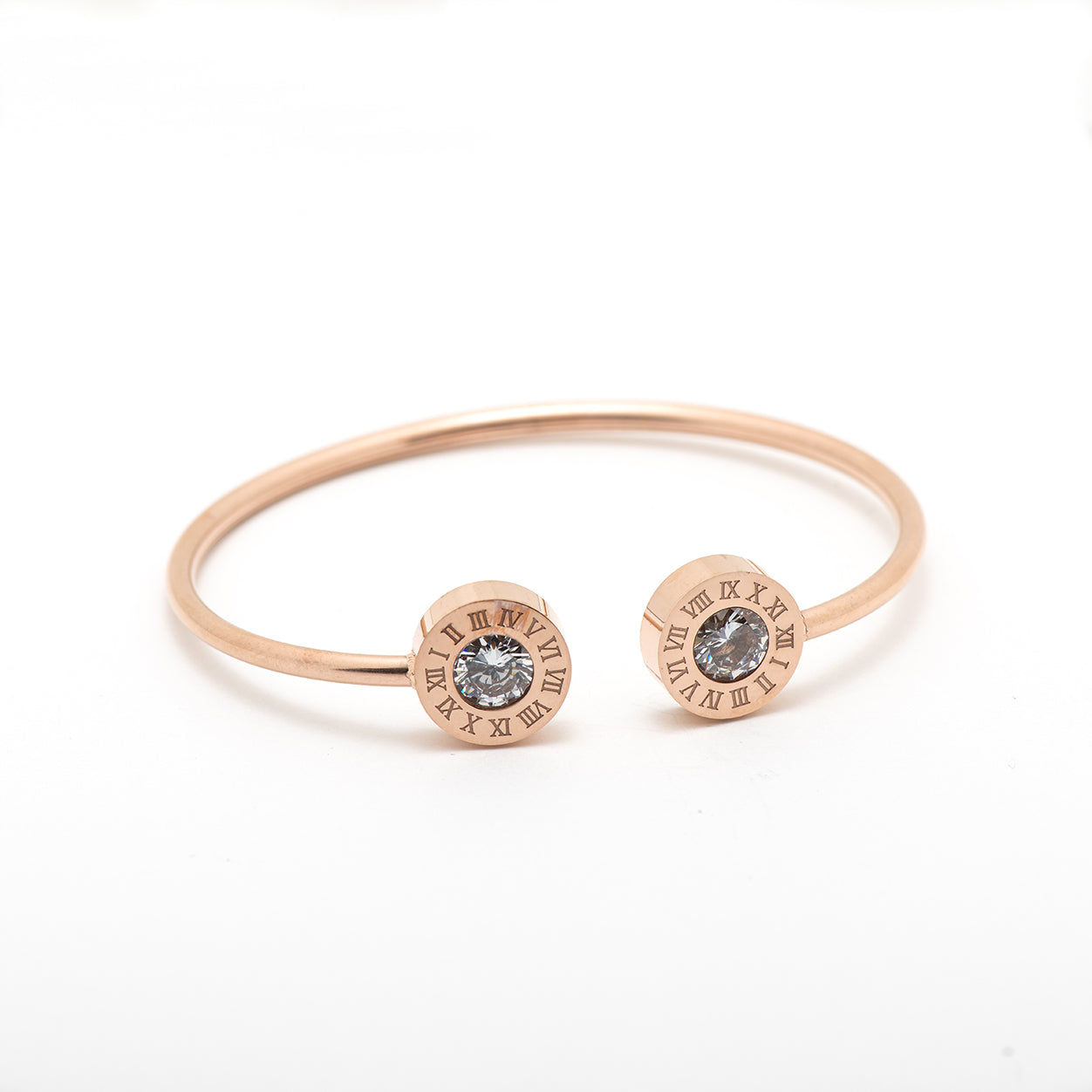 stainless steel bangle with 2 crystals.