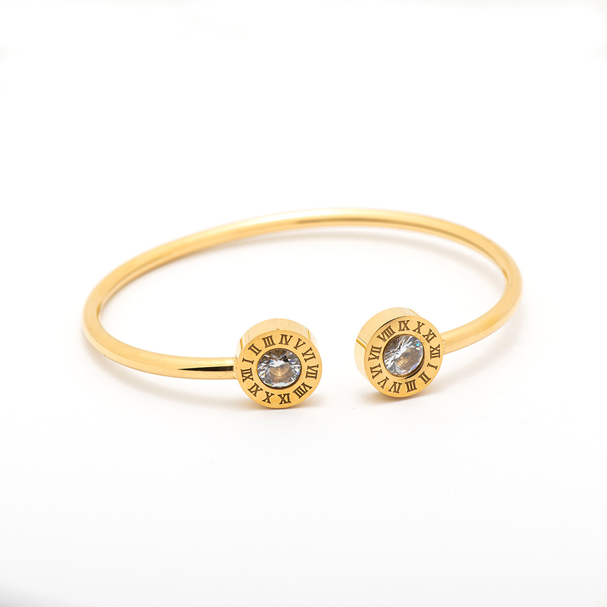 stainless steel bangle with 2 crystals.