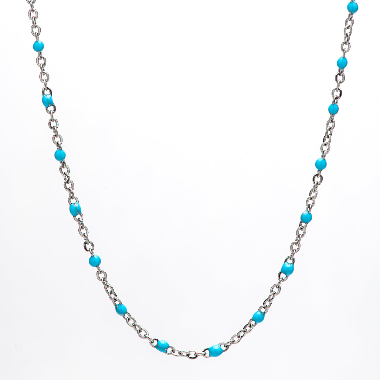 stainless steel and turquoise beads.